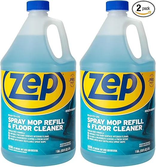 Zep Spray Mop Refill and Floor Cleaner - 1 Gallon (Case of 2) ECZUMSF1282 - Professional Grade Versatile Multi Surface Fresh Scent Floor Cleaner and Deodorizer