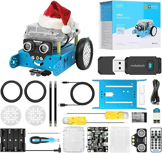 Makeblock mBot Robot Kit with Dongle, 25ft Range Bluetooth Conection, STEM Projects for Kids Ages 8-12 Learn to Code with Scratch Arduino, Robot Kit for Kids, STEM Toys for Beginners