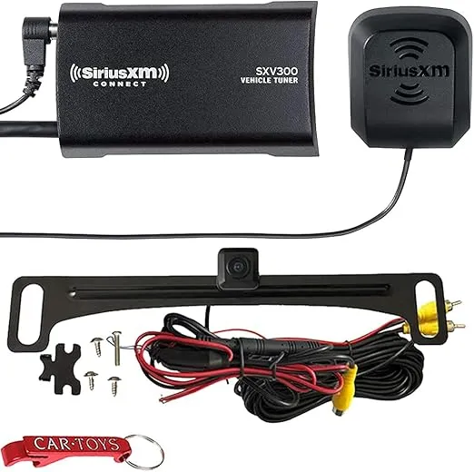 SiriusXM SXV300v1 Connect Vehicle Tuner Kit and Voxx ACAM4 Backup Camera Bundle. Get Satellite Radio with Free 3 Months Satellite and Streaming Service. Upgrade Your New Car Stereo or Factory System.