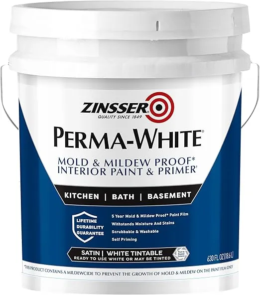 Zinsser 2700 PERMA-WHITE Interior Paint, 5 Gallon, Satin White