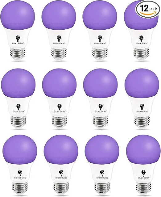 12 Pack LED Black Light Bulb, 9W A19 E26 Blacklight Bulb Level 385-400nm, Body Paint, Glow in The Dark LED Light Bulb Neon Glow Fluorescent Poster Black Bulb