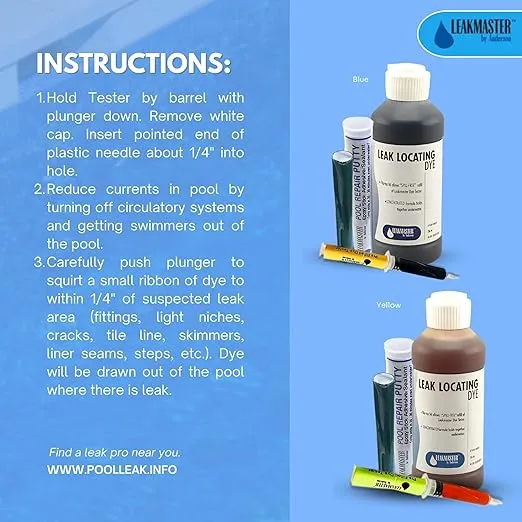 Pool Leak Dye Tester for Leakmaster - Party Pool Dye for Pool Leak Detection - Leak Locating Dye for Retail Pool Leak Detection Dye Kit to Find Precise Spot of Structural Pool Leaks for Repair (Blue)