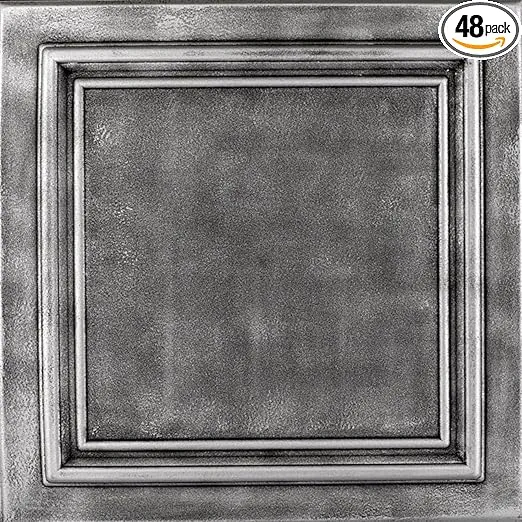 A La Maison Ceilings R24 Line Art Foam Glue-up Ceiling Tile (128 sq. ft./Case), Pack of 48, Antique Silver