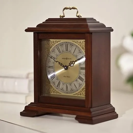 Howard Miller Medford Mantel Clock 612-481 – Windsor Cherry Finish, Classic English Bracket, Brass-Finish Handle, Quartz Dual-Chime Movement