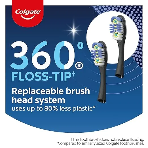 Colgate 360 Floss-Tip Replaceable Toothbrush Head Refills, Deep Clean, 4 Pack