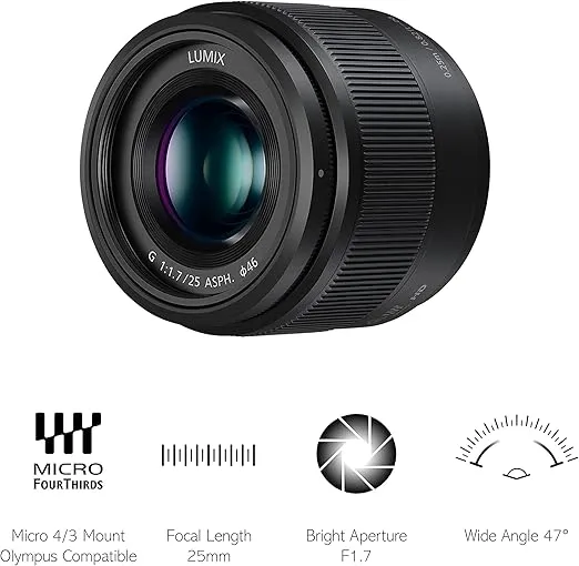 Panasonic Lumix 25mm F1.7 | H-H025E-K Prime Lens, Black - Micro 4/3 Mount Compatible Panasonic & Olympus