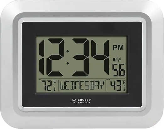 La Crosse Technology 513-1918S-INT Atomic Digital Wall Clock with Outdoor Temperature