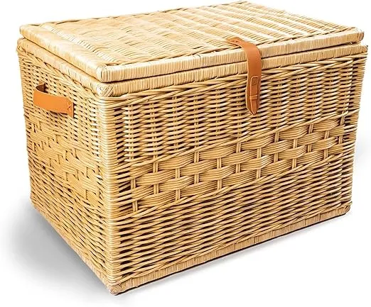 The Basket Lady Deep Wicker Storage Trunk, X-Large, 30 in L x 21 in W x 20.5 in H, Sandstone