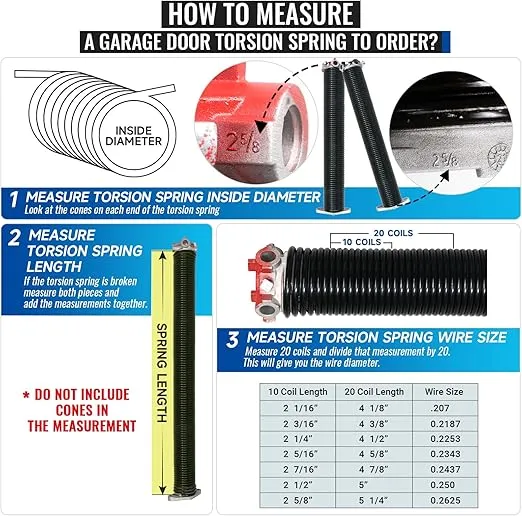 Pair of 2 5/8" Garage Door Torsion Springs Set with Non-Slip Winding Bars&Gloves, Precision Electrophoresis Oil-Free Black Coated for Replacement, MIN 16,000 Cycles (0.273 x 2-5/8" x 36.5'')