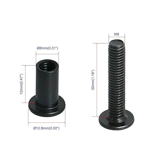 Screw Post Fit for 5/16"(8mm) Hole Dia, Male M6x30mm Belt Buckle Binding Bolts Leather Fastener Carbon Steel Black 10 Sets