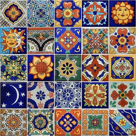 COLOR Y TRADICIÓN 50 Hand Painted Decorative Talavera Mexican Tiles 2"x2"