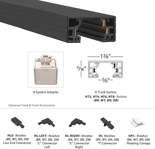 WAC Lighting H Track 2FT Single Circuit Field Cuttable 120V Track for H Style 3-Wire Track Fixtures with 2 Endcaps in Dark Bronze