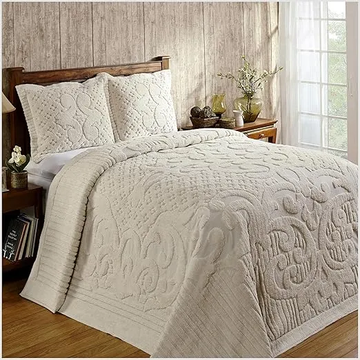 Better Trends All Season Bedspread 100% Cotton Chenille Bedspreads Coverlet Luxurious Medallion Pattern Tufted Bedspread Queen Size 102" X 110" Soft Lightweight Ivory Bedding Ashton Collection