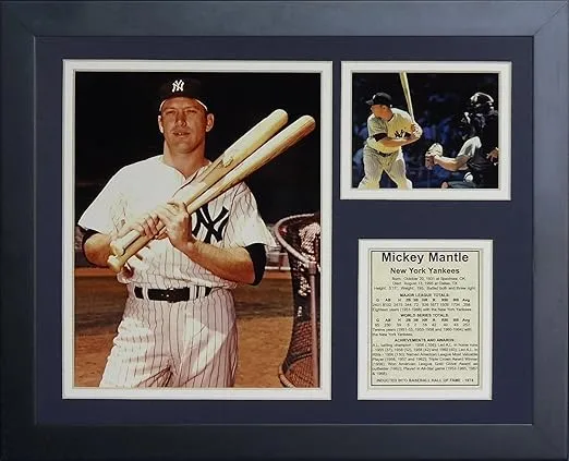 Legends Never Die Mickey Mantle - New York Yankee Batting Legend Collectible | Framed Photo Collage Wall Art Decor - 12"x15"