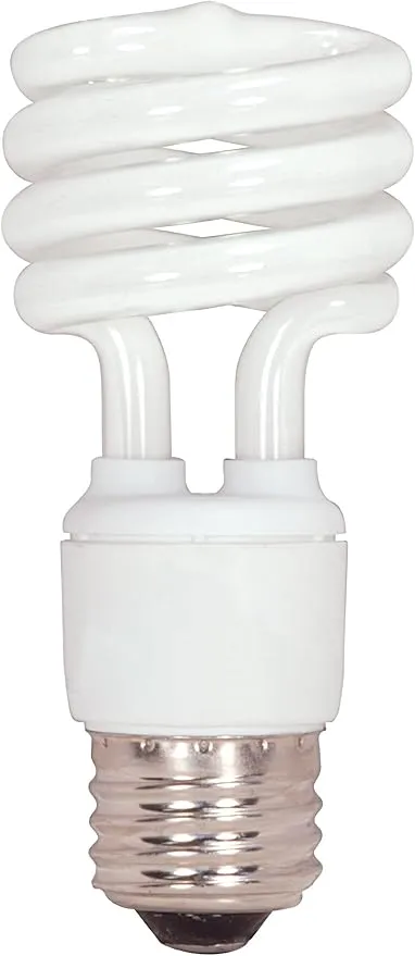 Satco S7219 13-Watt Medium Base T2 Mini Spiral, 5000K, 120V, Equivalent to 60-Watt Incandescent Lamp for Enclosed Fixtures , White
