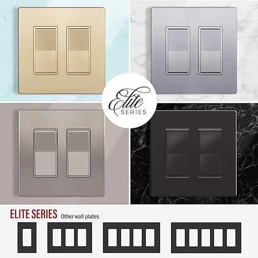 ENERLITES Elite Series Screwless Decorator Wall Plate Child Safe Outlet Cover, Gloss Finish, Size 2-Gang 4.68" H x 4.73" L, Unbreakable Polycarbonate Thermoplastic, SI8832-SV, Silver