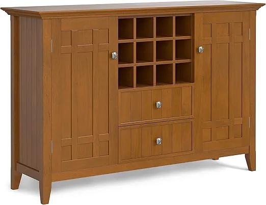 SIMPLIHOME Bedford Solid Wood 54 Inch Wide Transitional Sideboard Buffet and Wine Rack in Light Golden Brown, for The Dining Room and Kitchen