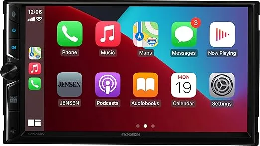 Jensen CAR723W 7-inch Certified Apple CarPlay Android Auto Wired or Wireless | Double DIN Touchscreen Car Stereo Radio | Bluetooth | Backup Camera Input | USB Playback & Charge