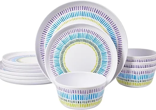 Melamine Dinnerware Set of 12 Pcs Dinner Dishes Set Bowls and Plates for Indoor and Outdoor with Unbreakable Non-breakable Lightweight Dining Tableware