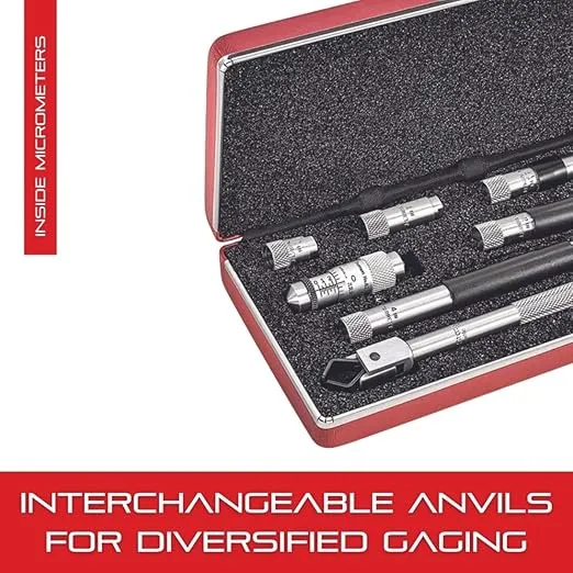 Starrett Tubular Inside Micrometer Set with Case, Lock Nut, Quick-Reading Figures, Hardened, Interchangeable and Ground Anvils - 4-32" Range, .001" Graduations - 823DZ