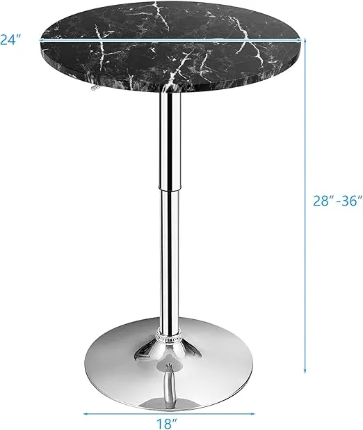 Giantex Round Pub Table Height Adjustable, 360° Swivel Cocktail Pub Table with Sliver Leg and Base for Home, Bar Table(1, Black)