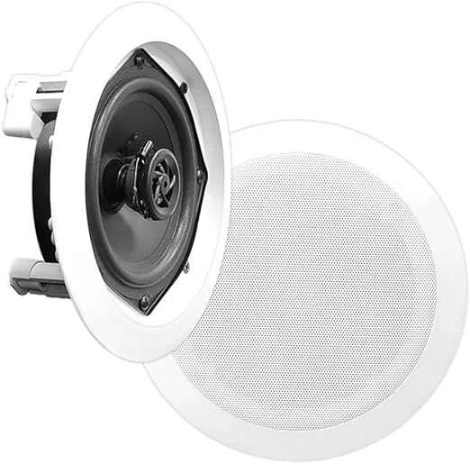 Pyle PDIC Series 5.25 Inch 150 Watts 4.8 Ohms Round Flush Mount Wall and Ceiling Home Speakers with Directable Polymer Dome Tweeter, (4 Pack)