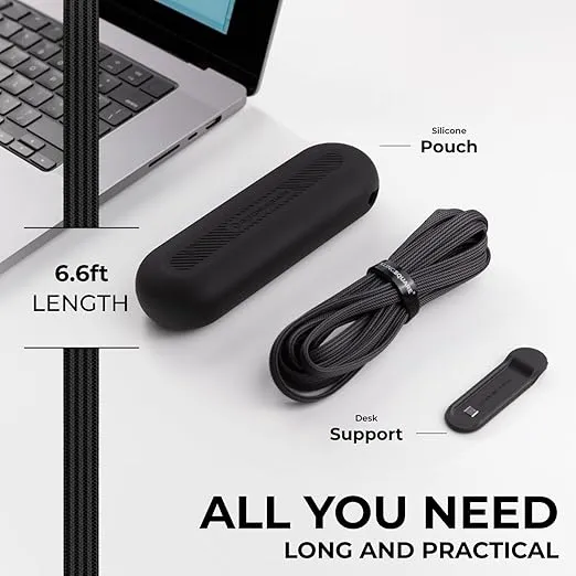 Rolling Square inCharge XL 6-in-1 Multi Charging Cable with 100W Ultra-Fast Charging Power, Portable USB and USB-C Cable, 6.5 Ft/2m, Urban Black