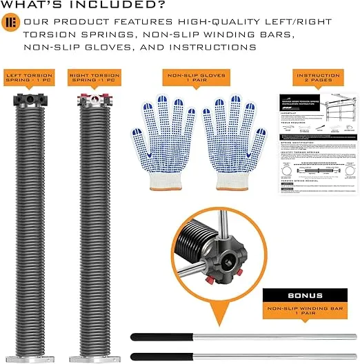 Electrophoresis Garage Door Torsion Spring 2" (Pair) with Non-Slip Winding Bars and Gloves Minimum of 18,000 Cycles (.207"x2"x24")