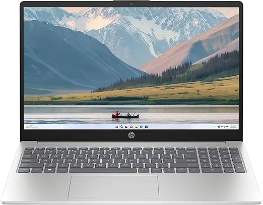 HP 15.6 inch Laptop, Intel N200 Quad-Core Processor, 16GB RAM, 128GB SSD, Wi-Fi 6, Webcam, HDMI, Numeric Keypad, Windows 11 Home, Alpacatec Accessories, Silver