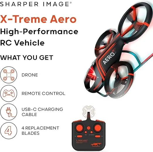 Sharper Image® X-Treme Aero Mini Drone, 4.6" RC Stunt Helicopter, 2.4 GHz Long Range Remote Control, Quiet Indoor & Outdoor Toy, Lightweight Durable, Kids & Adult Beginner Pocket Drone, Small Gift